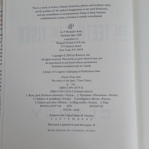 💚3/$20 Vintage Book - "The Teeth of the Tiger" by Tom Clancy (2000) - Picture 7 of 7